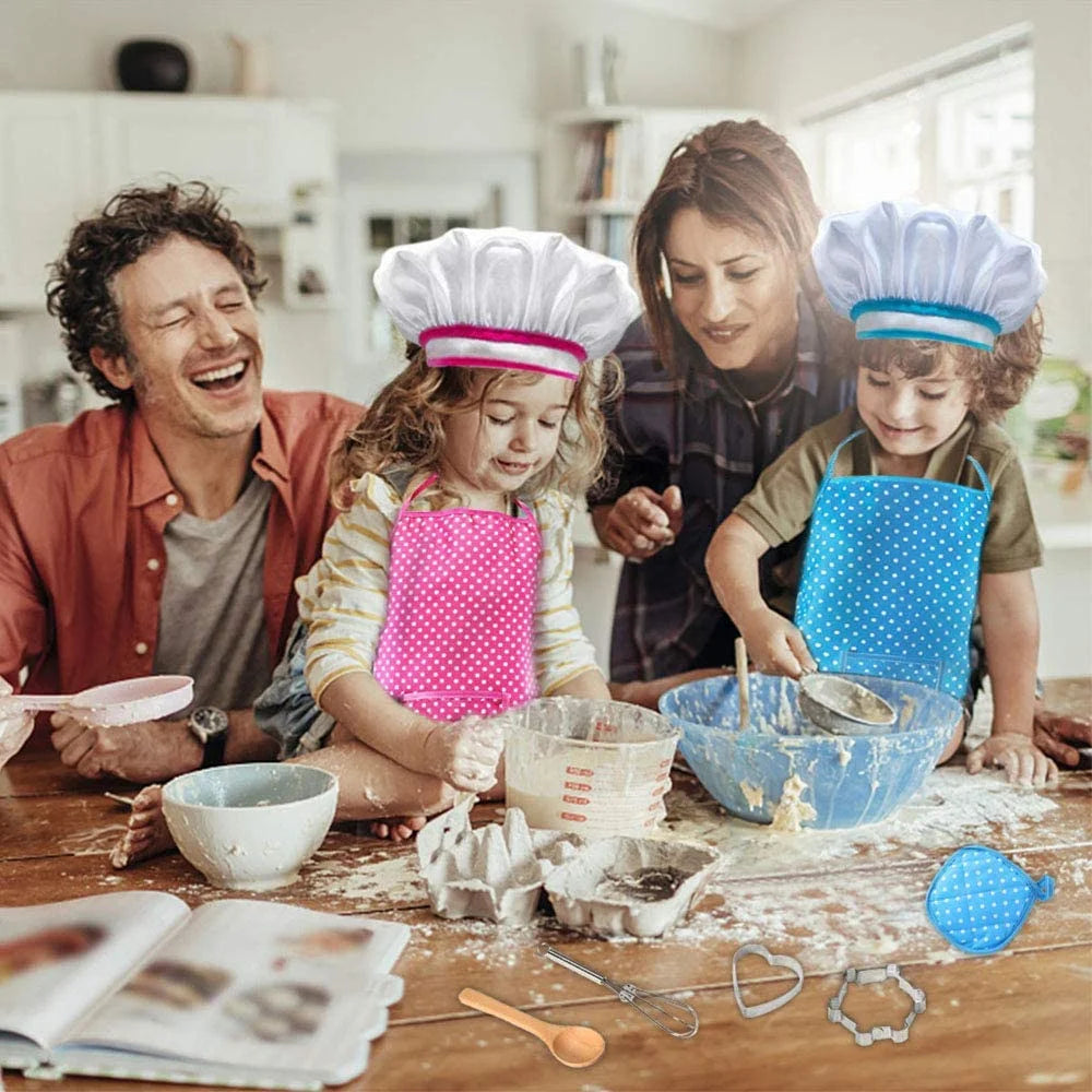 Kids Cooking Set, 11 Piece Chef Role Play Baking Kit for Ages 3-8, Apron, Chef Hat, Oven Mitt, Utensils & Cookie Cutters, Pretend Kitchen Toy Gift, Blue
