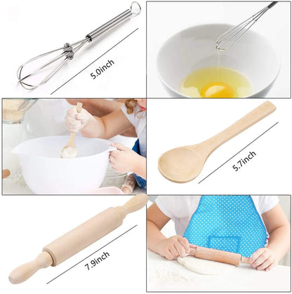 Kids Cooking Set, 11 Piece Chef Role Play Baking Kit for Ages 3-8, Apron, Chef Hat, Oven Mitt, Utensils & Cookie Cutters, Pretend Kitchen Toy Gift, Blue