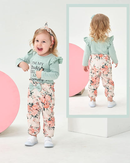 Newborn Infant Baby Girl Clothes Outfits Ruffle Romper Floral 4Pcs Pants Sets Toddler Girls Clothing Set