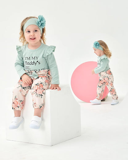 Newborn Infant Baby Girl Clothes Outfits Ruffle Romper Floral 4Pcs Pants Sets Toddler Girls Clothing Set